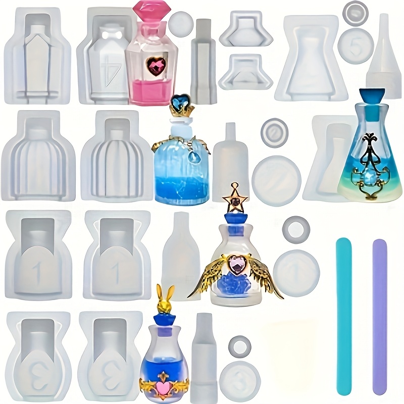 Resin Jewelry Kit - ชุดแม่พิมพ์ซิลิโคนเรซินรูปขวดน้ำหอม 5 ชิ้น ซึ่งสามารถใช้สำหรับชุดหล่อเรซิน ของตกแต่งบ้าน เครื่องประดับต่างหูและของประดับตกแต่ง